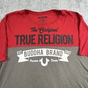 True Religion XXL Colorblock T-Shirt Red Gray Black Buddha Brand Graphic‎ Y2K